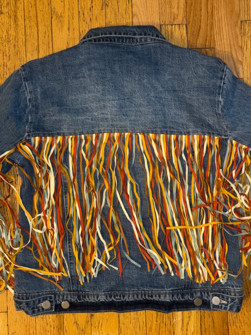 Scully Vintage Women’s Denim Jacket with Multicolor Textile Fringe - Medium